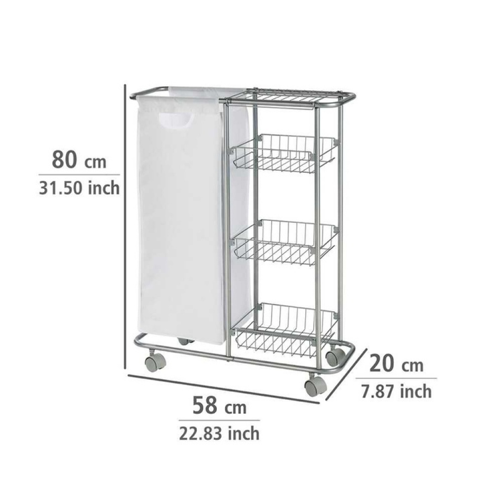 Storage trolley with bag, SLIM SAMMELWAGEN, 58 x 20 x H 80 cm, Silver Grey in the group Storage / Laundry and care / Laundry baskets at SmartaSaker.se (40885)
