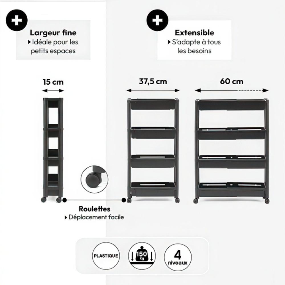 Storage trolley, 4 TIERS EXTEND TROLLEY, 37,5~60 x 15 x H 78,5 cm in the group Storage / Hallway storage at SmartaSaker.se (40887)