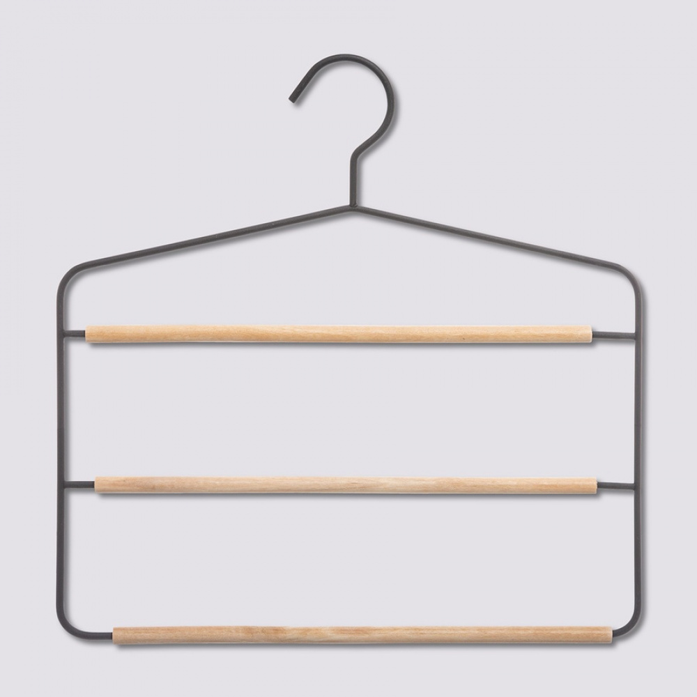 Hanger, Metal and Wood, STRONG 3-PANTS HANGER, 34 x H 36 cm, Black / Nataural in the group Storage / Wardrobe storage / Hangers and hooks at SmartaSaker.se (40932)