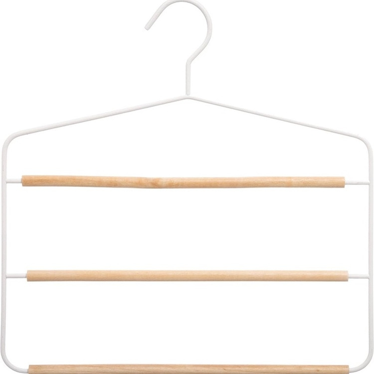 Hanger, Metal and Wood, STRONG 3-PANTS HANGER, 34 x H.36 cm, White/ Nataural in the group Storage / Wardrobe storage / Hangers and hooks at SmartaSaker.se (40933)