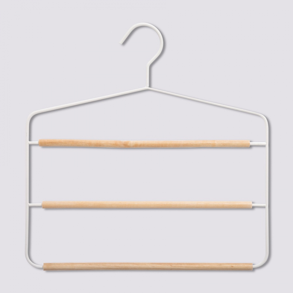 Hanger, Metal and Wood, STRONG 3-PANTS HANGER, 34 x H.36 cm, White/ Nataural in the group Storage / Wardrobe storage / Hangers and hooks at SmartaSaker.se (40933)