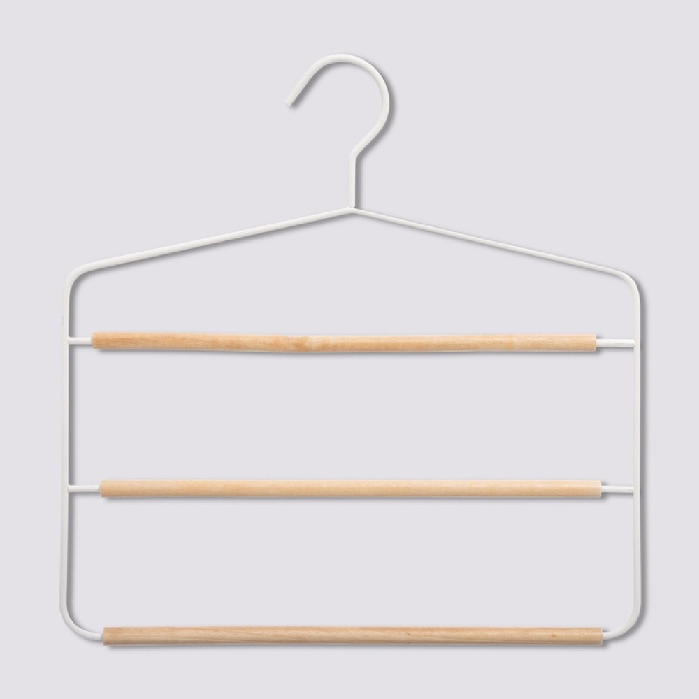 Hanger, Metal and Wood, STRONG 3-PANTS HANGER, 34 x H.36 cm, White/ Nataural in the group Storage / Wardrobe storage / Hangers and hooks at SmartaSaker.se (40933)