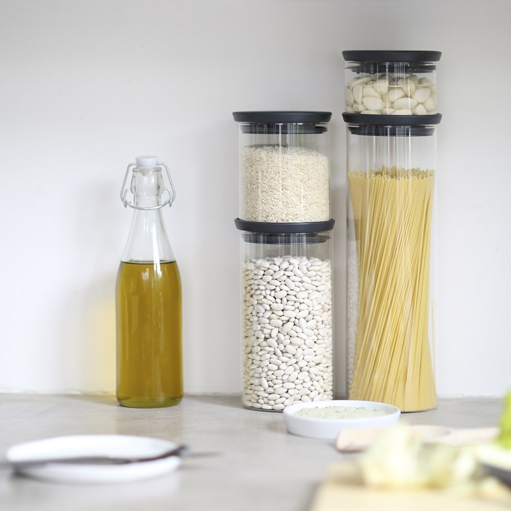 Glass Canister, 0,3L, STACKABLE SMALL JAR, Ø 10,4 x H 8,5 cm, Brabantia, Clear / Dark Grey in the group Storage / Kitchen storage / Storage bins and jars / Brabantia at SmartaSaker.se (41003)