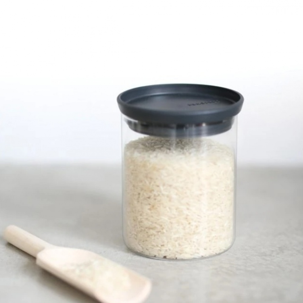 Glass Canister, 0,6L, STACKABLE MEDIUM JAR, Ø10,4 x H 8,5 cm, Brabantia, Clear / Dark Grey in the group Storage / Kitchen storage / Storage bins and jars / Brabantia at SmartaSaker.se (41004)