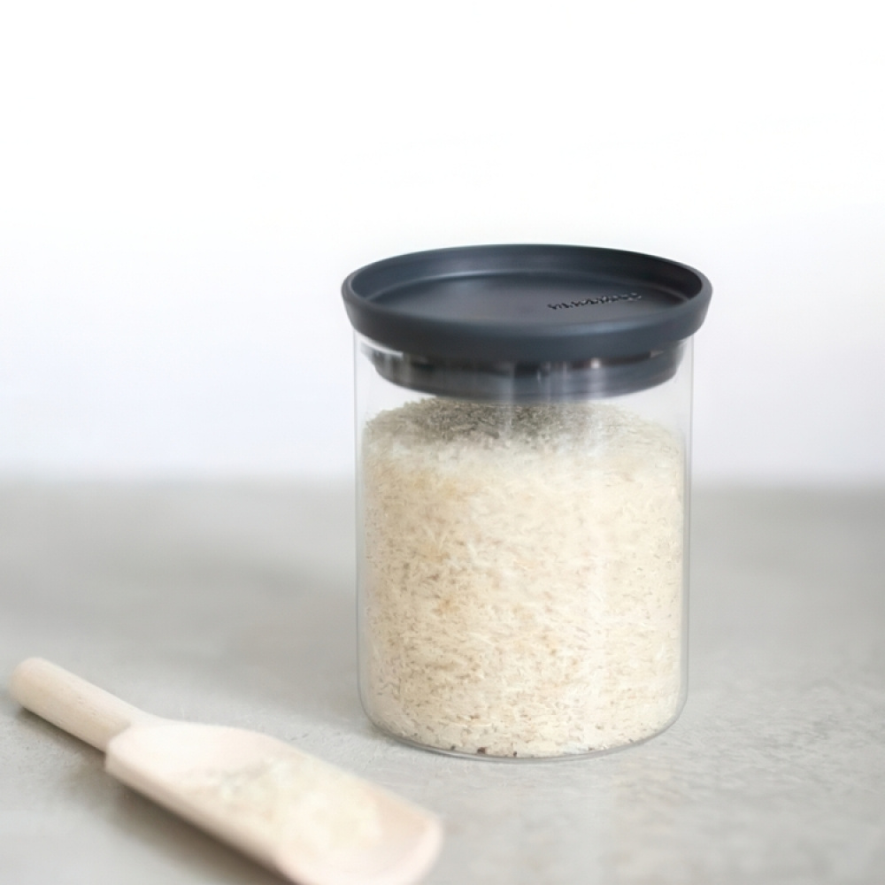 Glass Canister, 0,6L, STACKABLE MEDIUM JAR, Ø10,4 x H 8,5 cm, Brabantia, Clear / Dark Grey in the group Storage / Kitchen storage / Storage jars / Brabantia storage jars at SmartaSaker.se (41004)