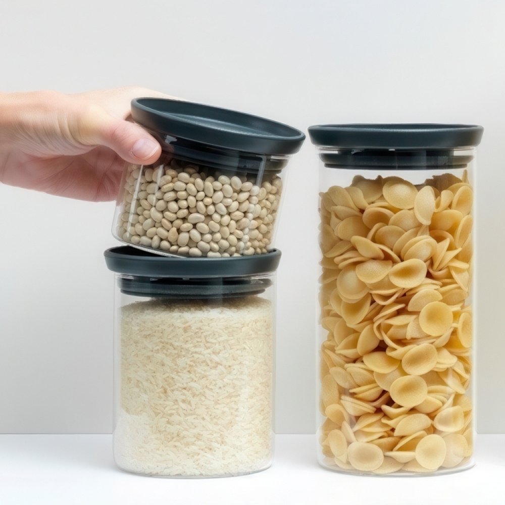 Glass Canister, 1,1L, STACKABLE LARGE JAR, Ø10,4 x H 19 cm, Brabantia, Clear / Dark Grey in the group Storage / Kitchen storage / Storage jars at SmartaSaker.se (41005)