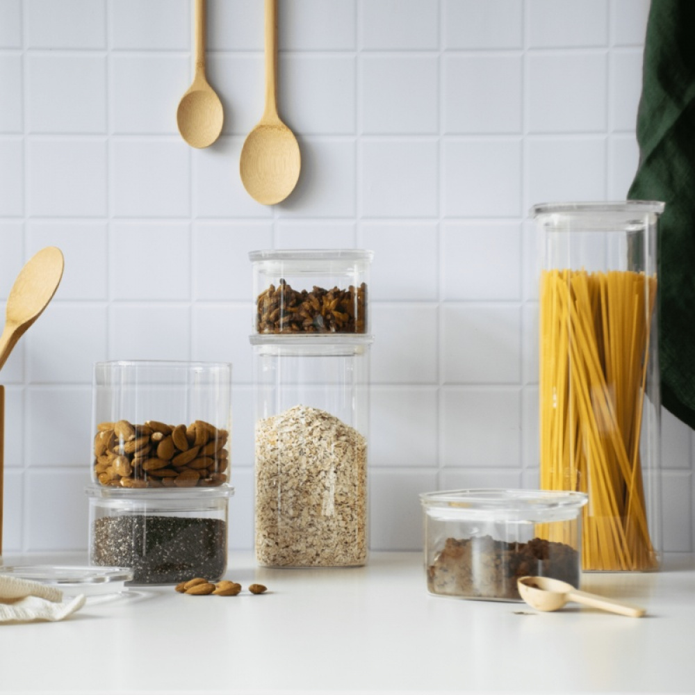 Glass Canister, 2,2 L, PEBBLY SQUARE LARGE, Clear in the group Storage / Kitchen storage / Storage bins and jars at SmartaSaker.se (41007)
