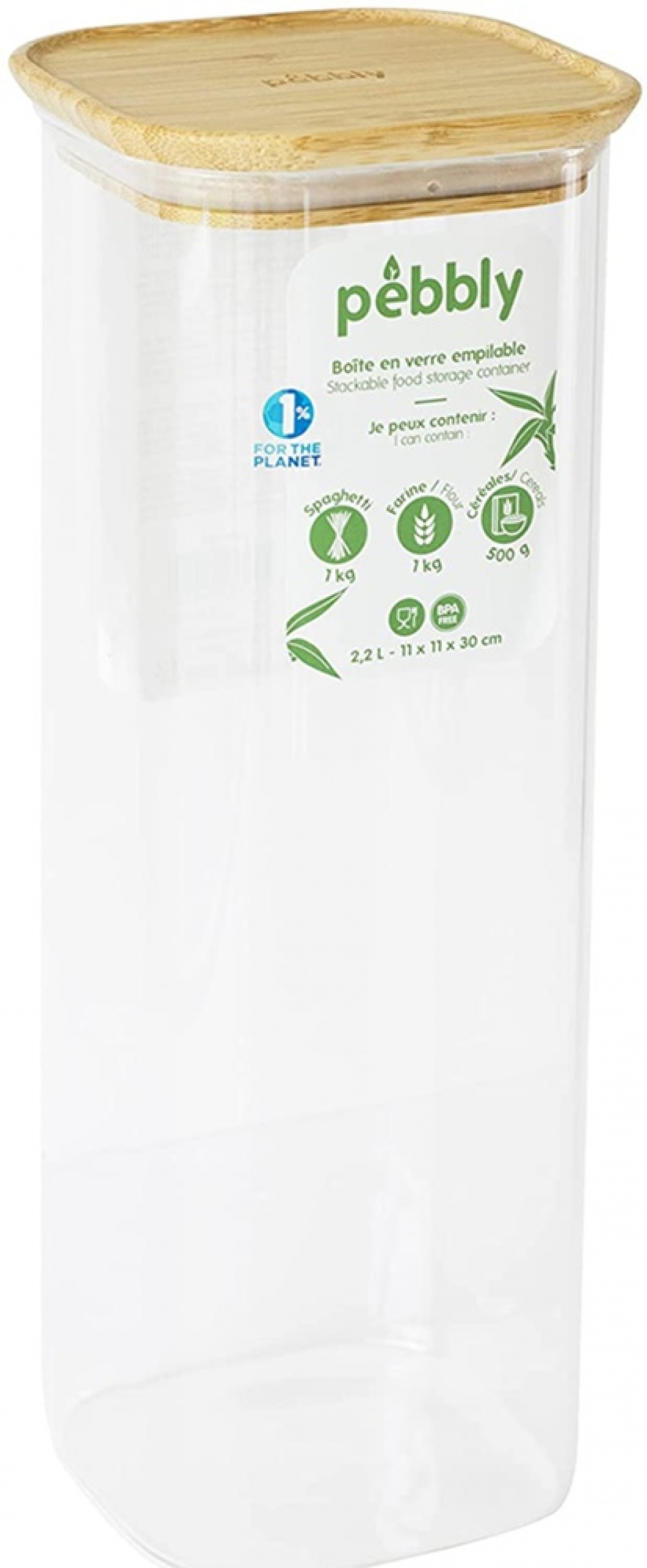 Glass Canister, 2,2 L, PEBBLY SQUARE LARGE, Clear / Bamboo in the group Storage / Kitchen storage / Storage bins and jars at SmartaSaker.se (41008)