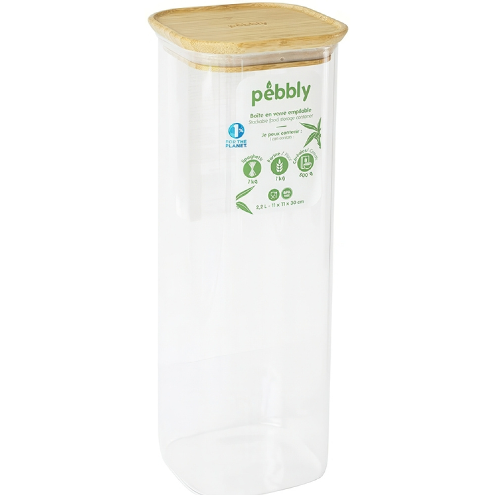 Glass Canister, 2,2 L, PEBBLY SQUARE LARGE, Clear / Bamboo in the group Storage / Kitchen storage / Storage jars at SmartaSaker.se (41008)