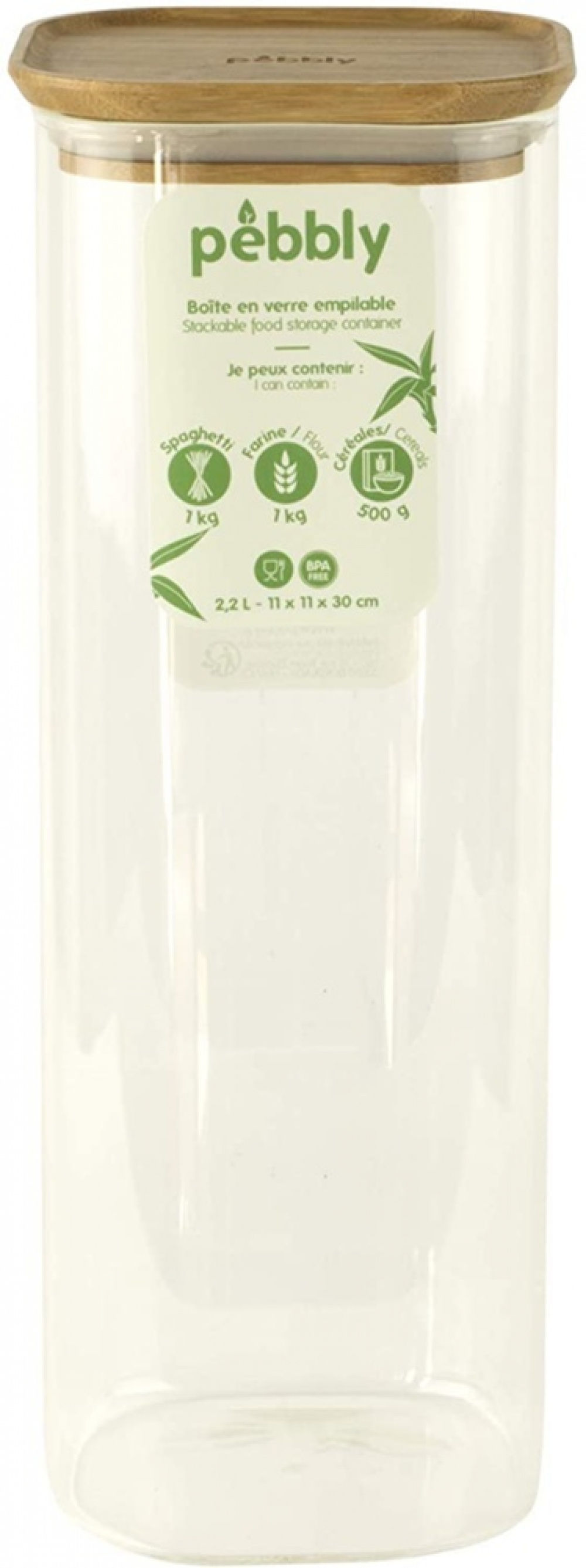 Glass Canister, 2,2 L, PEBBLY SQUARE LARGE, Clear / Bamboo in the group Storage / Kitchen storage / Storage bins and jars at SmartaSaker.se (41008)