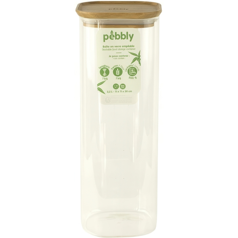 Glass Canister, 2,2 L, PEBBLY SQUARE LARGE, Clear / Bamboo in the group Storage / Kitchen storage / Storage jars at SmartaSaker.se (41008)