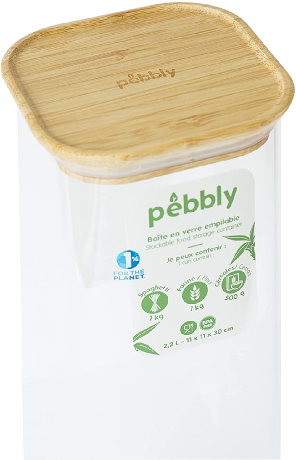 Glass Canister, 2,2 L, PEBBLY SQUARE LARGE, Clear / Bamboo in the group Storage / Kitchen storage / Storage bins and jars at SmartaSaker.se (41008)