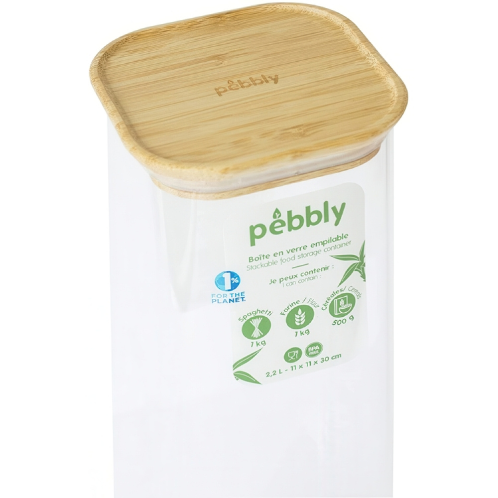 Glass Canister, 2,2 L, PEBBLY SQUARE LARGE, Clear / Bamboo in the group Storage / Kitchen storage / Storage jars at SmartaSaker.se (41008)