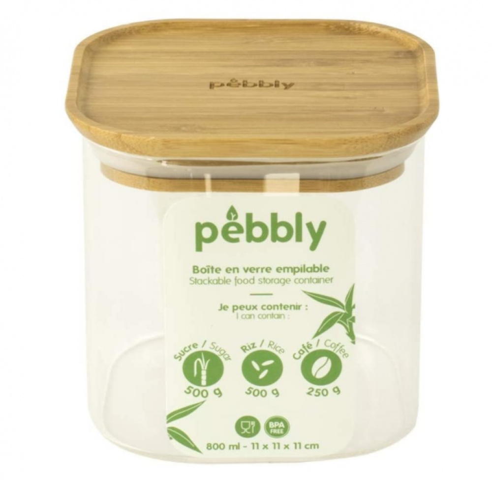 Glass Canister, 0,8 L, PEBBLY SQUARE SMALL, Clear / Bamboo in the group Storage / Kitchen storage / Storage bins and jars at SmartaSaker.se (41012)