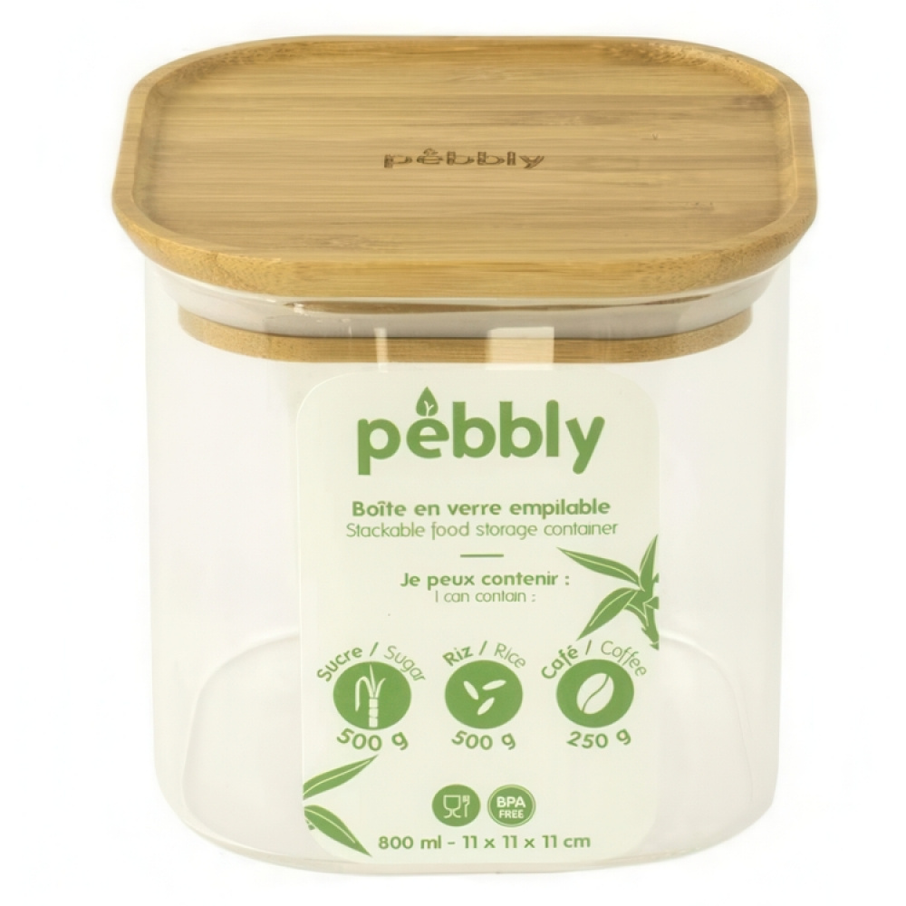 Glass Canister, 0,8 L, PEBBLY SQUARE SMALL, Clear / Bamboo in the group Storage / Kitchen storage / Storage jars at SmartaSaker.se (41012)