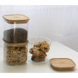 Glass Canister, 0,8 L, PEBBLY SQUARE SMALL, Clear / Bamboo Glass Canister, 0,8 L, PEBBLY SQUARE SMALL, Clear / Bamboo