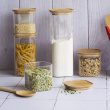 Glass Canister, 0,8 L, PEBBLY SQUARE SMALL, Clear / Bamboo Glass Canister, 0,8 L, PEBBLY SQUARE SMALL, Clear / Bamboo