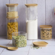 Glass Canister, 0,8 L, PEBBLY SQUARE SMALL, Clear / Bamboo Glass Canister, 0,8 L, PEBBLY SQUARE SMALL, Clear / Bamboo