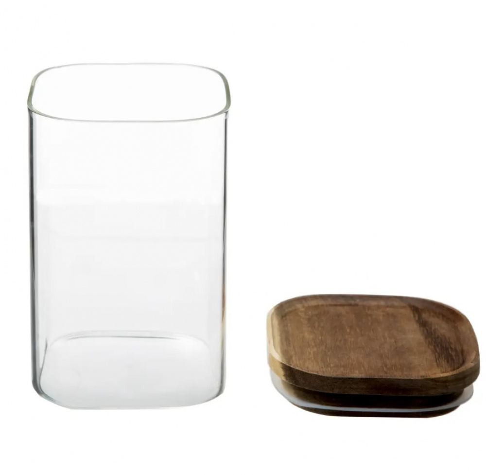 Glass Canister, 1 L, HERMET ACACIA SMALL, Clear / Brown in the group Storage / Kitchen storage / Storage bins and jars at SmartaSaker.se (41013)