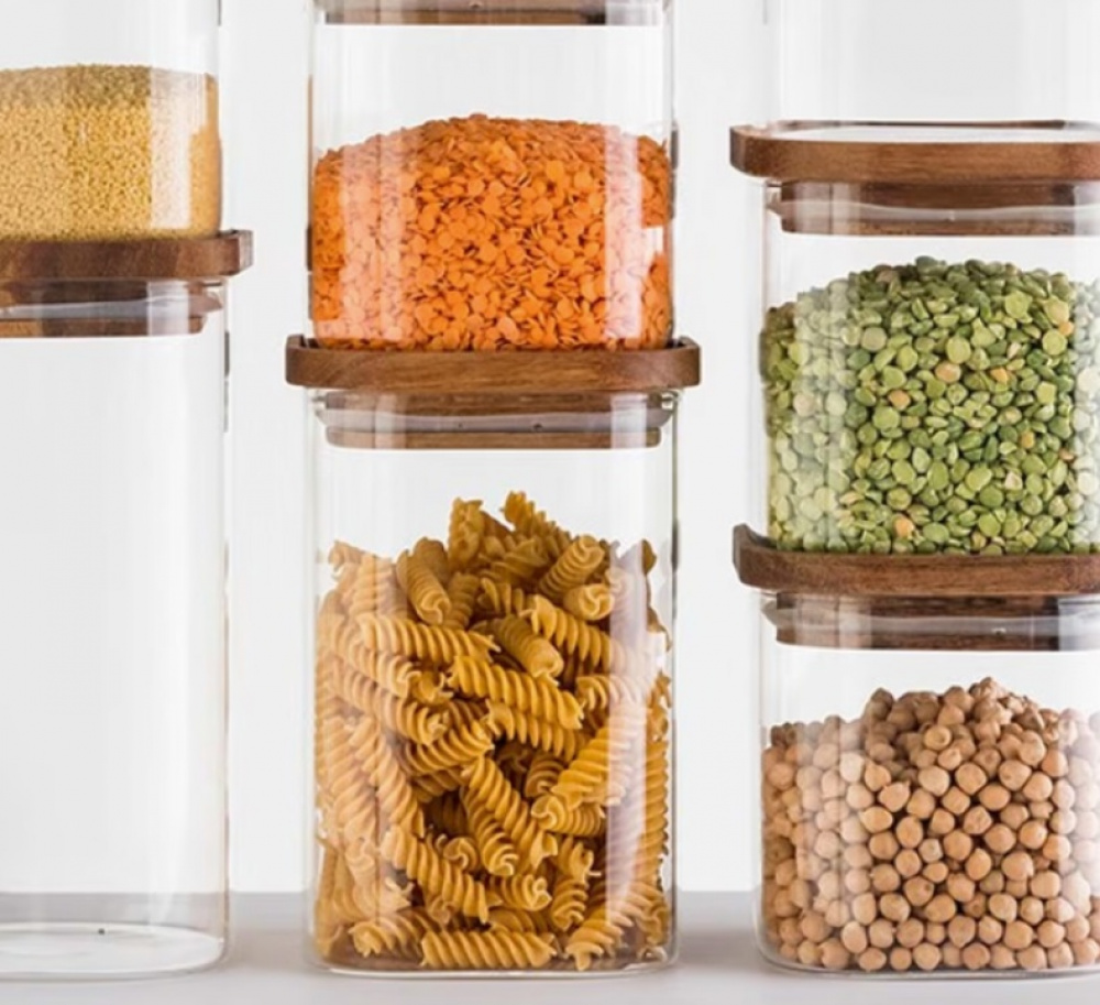 Glass Canister, 1,3 L, HERMET ACACIA MEDIUM, Clear / Brown in the group Storage / Kitchen storage / Storage bins and jars at SmartaSaker.se (41015)