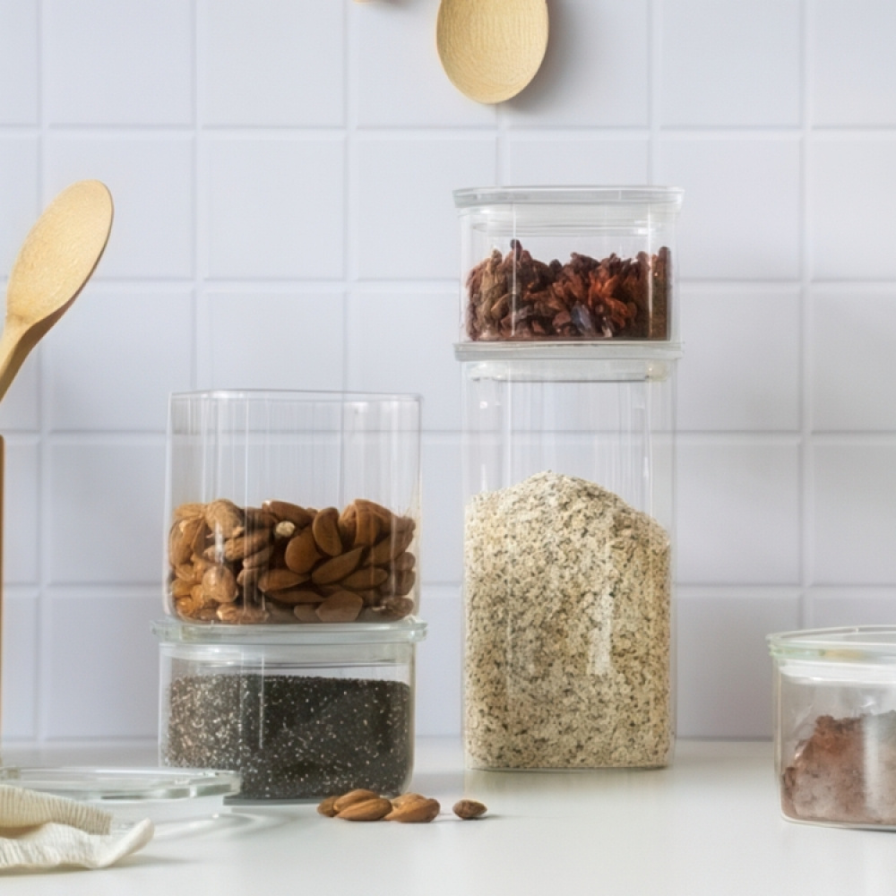 Glass Canister, 1,4 L, PEBBLY SQUARE MEDIUM, Clear in the group Storage / Kitchen storage at SmartaSaker.se (41017)