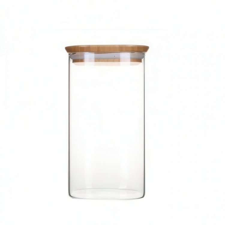 Glass Canister, 1,4 L, PEBBLY SQUARE MEDIUM, Clear / Bamboo in the group Storage / Kitchen storage / Storage jars at SmartaSaker.se (41018)