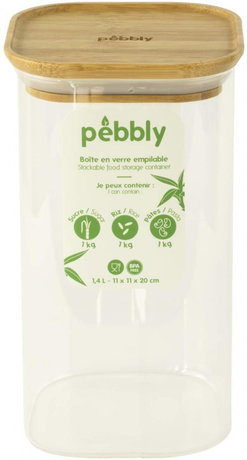 Glass Canister, 1,4 L, PEBBLY SQUARE MEDIUM, Clear / Bamboo in the group Storage / Kitchen storage / Storage bins and jars at SmartaSaker.se (41018)