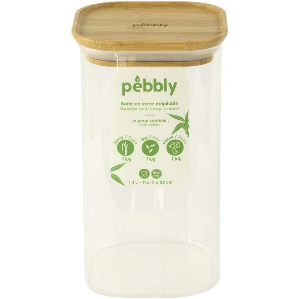 Glass Canister, 1,4 L, PEBBLY SQUARE MEDIUM, Clear / Bamboo in the group Storage / Kitchen storage / Storage jars at SmartaSaker.se (41018)