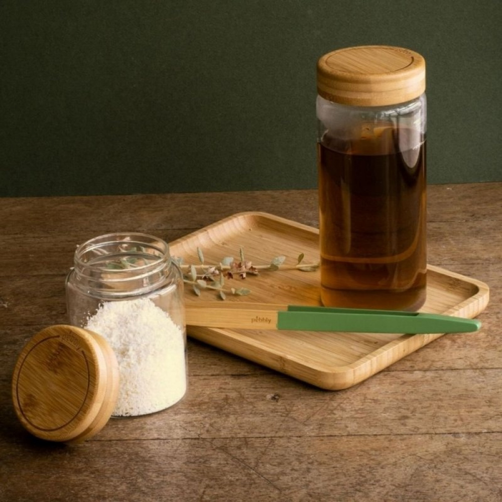 Jar with Bamboo Lid, 450 ml, PEBBLY SMALL ROUND POT, Ø 8 x H 12 cm, Clear / Nature in the group Storage / Kitchen storage / Storage bins and jars at SmartaSaker.se (41020)