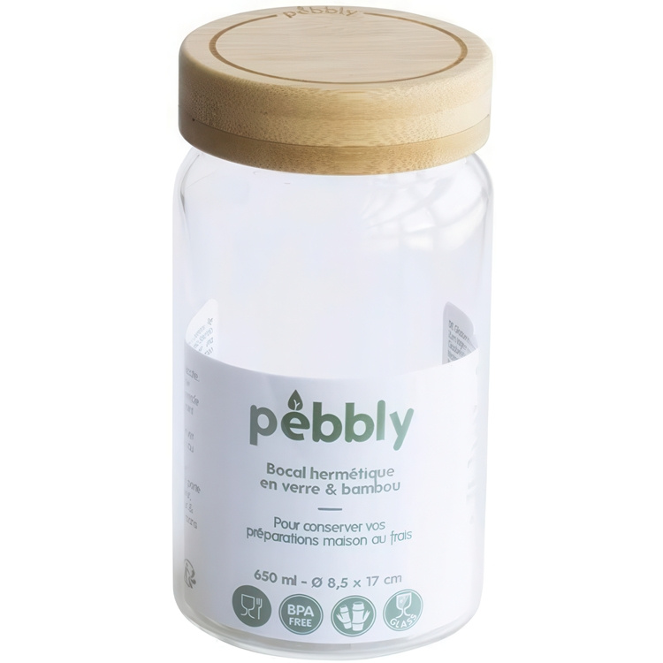 Jar with Bamboo Lid, PEBBLY MEDIUM ROUND POT, Ø 8,5 x H 17 cm, Clear / Nature in the group Storage / Kitchen storage / Food containers / Glass lunch boxes at SmartaSaker.se (41021)