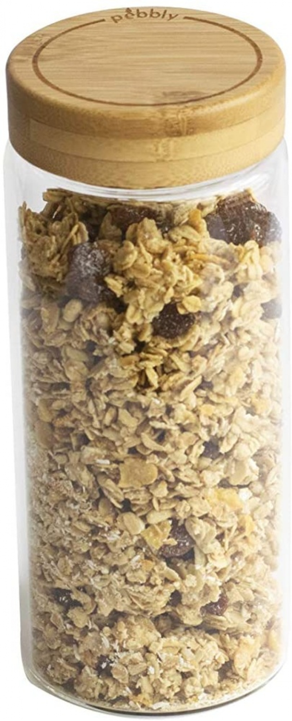 Jar with Bamboo Lid, PEBBLY MEDIUM ROUND POT, Ø 8,5 x H 17 cm, Clear / Nature in the group Storage / Kitchen storage / Food containers / Glass at SmartaSaker.se (41021)