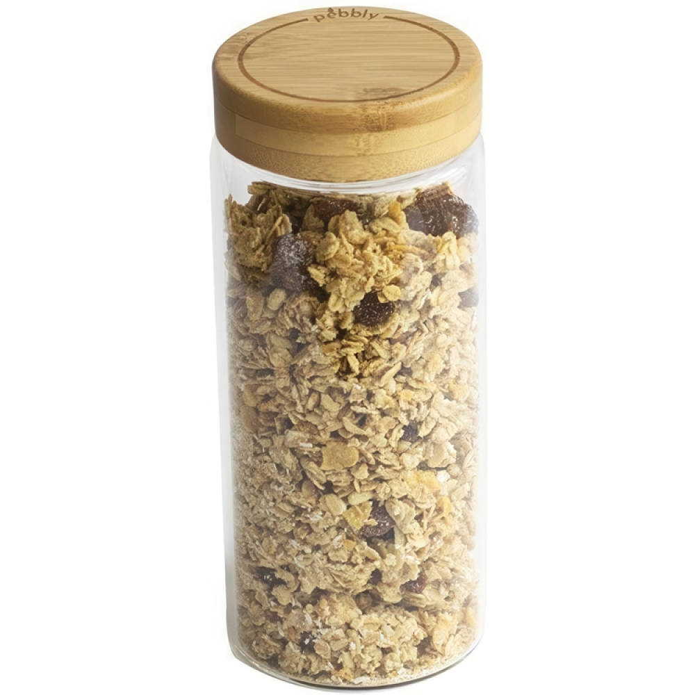 Jar with Bamboo Lid, PEBBLY MEDIUM ROUND POT, Ø 8,5 x H 17 cm, Clear / Nature in the group Storage / Kitchen storage / Food containers / Glass lunch boxes at SmartaSaker.se (41021)