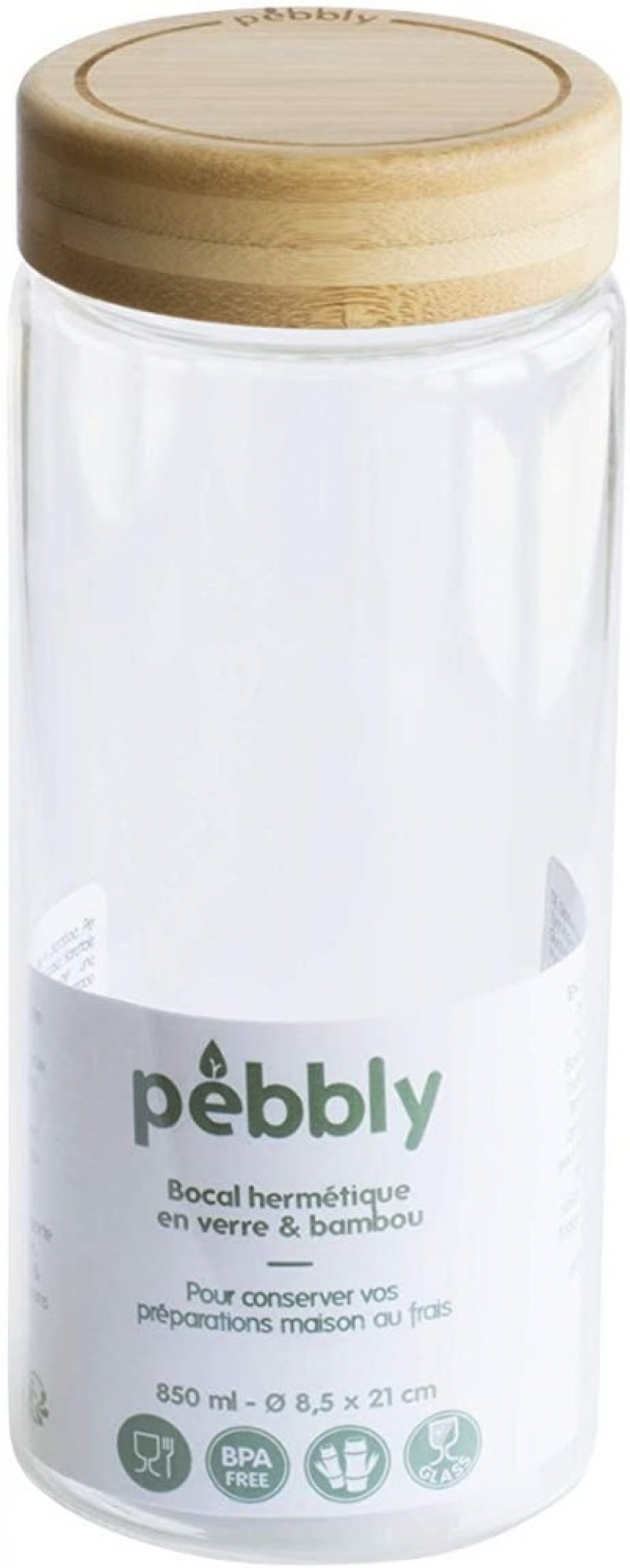 Jar with Bamboo Lid, PEBBLY LARGE ROUND POT, Ø 8,5 x H 21 cm, Clear / Nature in the group Storage / Kitchen storage / Food containers / Glass at SmartaSaker.se (41022)