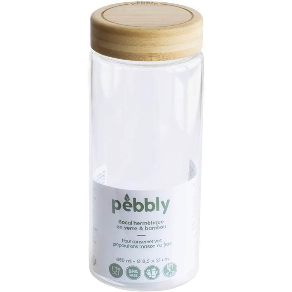 Jar with Bamboo Lid, PEBBLY LARGE ROUND POT, Ø 8,5 x H 21 cm, Clear / Nature in the group Storage / Kitchen storage / Food containers / Glass lunch boxes at SmartaSaker.se (41022)