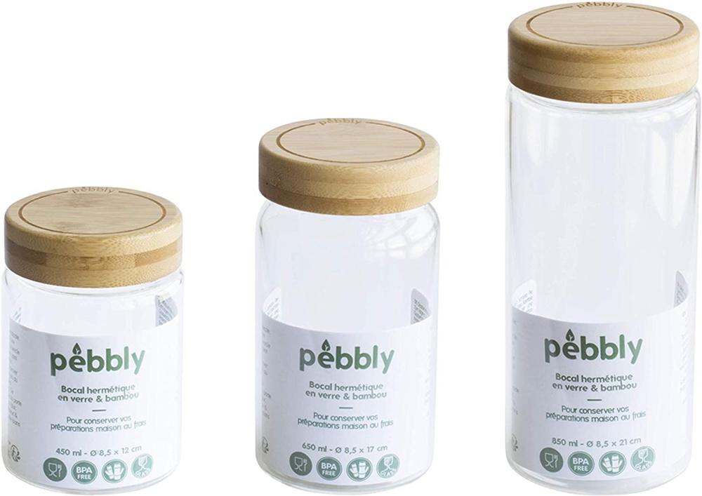 Jar with Bamboo Lid, PEBBLY LARGE ROUND POT, Ø 8,5 x H 21 cm, Clear / Nature in the group Storage / Kitchen storage / Food containers / Glass at SmartaSaker.se (41022)