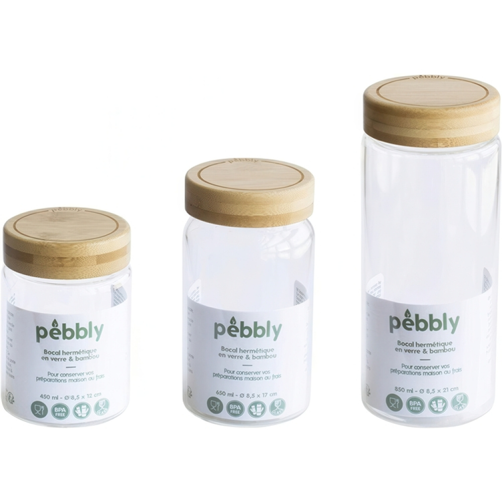 Jar with Bamboo Lid, PEBBLY LARGE ROUND POT, Ø 8,5 x H 21 cm, Clear / Nature in the group Storage / Kitchen storage / Food containers / Glass lunch boxes at SmartaSaker.se (41022)