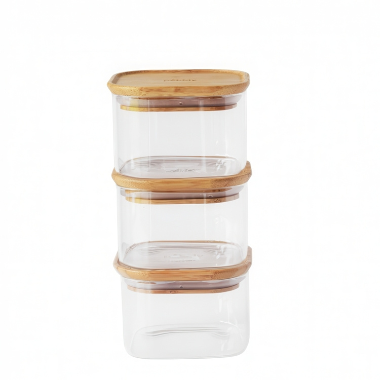 Glass Canisters, 0,5 L, Set of 3, PEBBLY SQUARE MINI, Clear / Bamboo in the group Storage / Kitchen storage / Storage jars at SmartaSaker.se (41023)