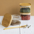 Glass Canisters, 0,5 L, Set of 3, PEBBLY SQUARE MINI, Clear / Bamboo