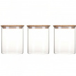 Glass Canisters, 0,8 L, Set of 3, PEBBLY SQUARE SMALL, Clear / Bamboo Glass Canisters, 0,8 L, Set of 3, PEBBLY SQUARE SMALL, Clear / Bamboo