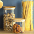 Glass Canisters, 0,8 L, Set of 3, PEBBLY SQUARE SMALL, Clear / Bamboo Glass Canisters, 0,8 L, Set of 3, PEBBLY SQUARE SMALL, Clear / Bamboo