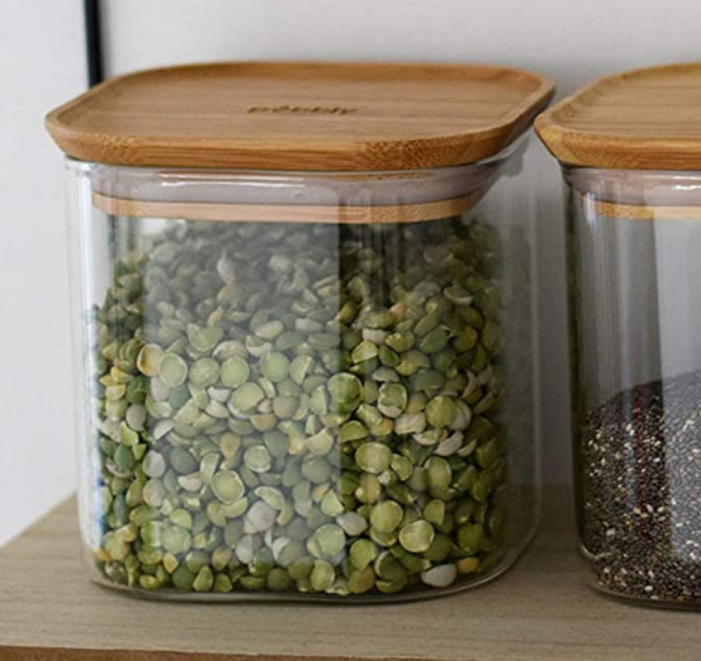 Glass Canisters, 0,8 L, Set of 3, PEBBLY SQUARE SMALL, Clear / Bamboo in the group Storage / Kitchen storage / Storage bins and jars at SmartaSaker.se (41024)