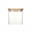 Glass Canisters, 0,8 L, Set of 3, PEBBLY SQUARE SMALL, Clear / Bamboo Glass Canisters, 0,8 L, Set of 3, PEBBLY SQUARE SMALL, Clear / Bamboo