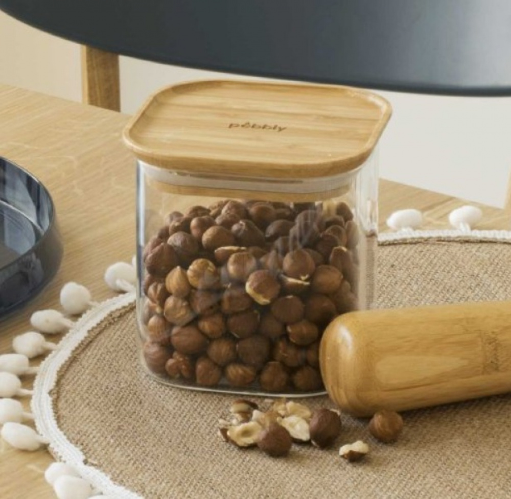 Glass Canisters, , Set of 3, PEBBLY SQUARE MIX, Clear / Bamboo in the group Storage / Kitchen storage / Storage bins and jars at SmartaSaker.se (41025)