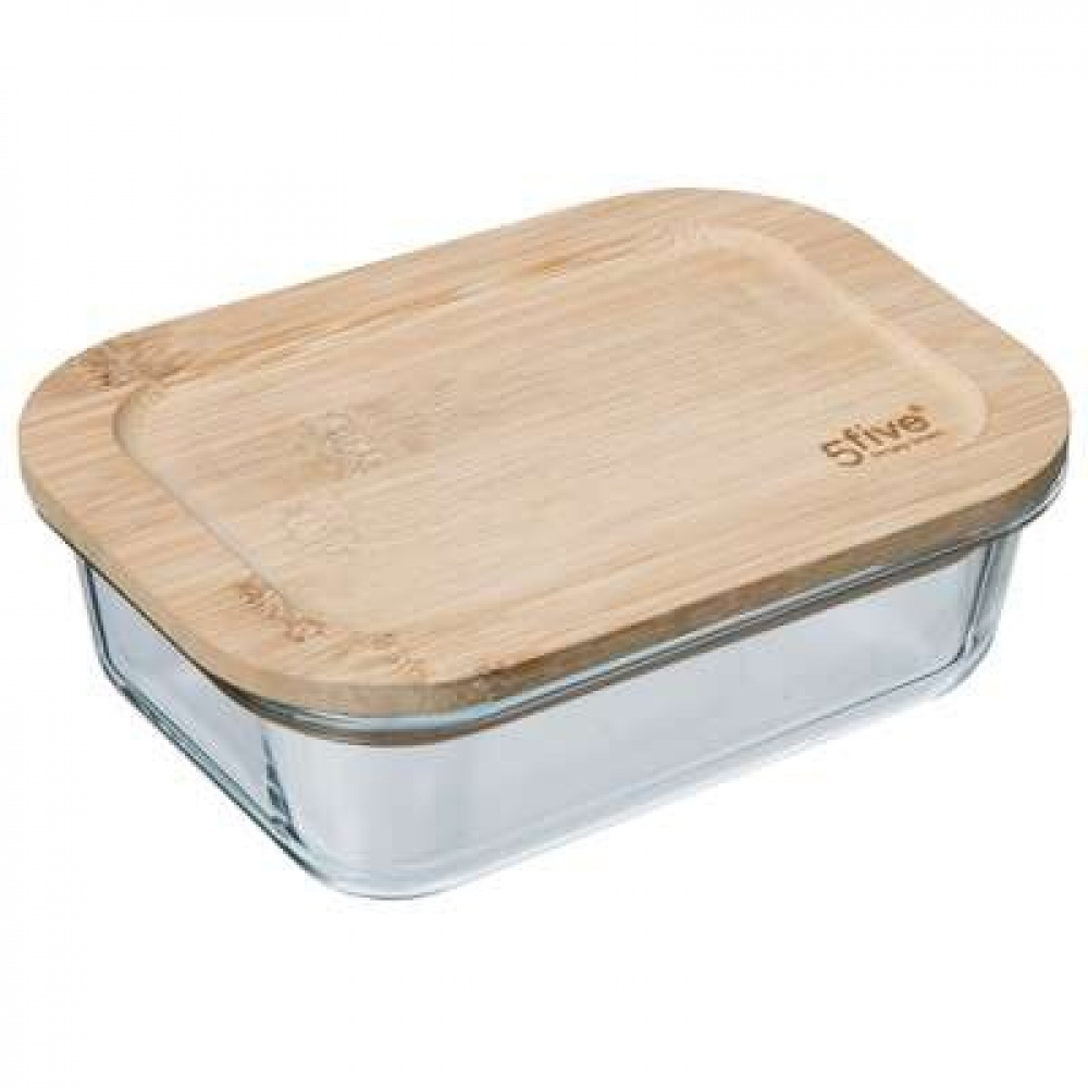 Glas Container with Bamboo Lid, 0,4 L, BOÎTE VERRE BAMBOU, 14,5 x 10,5 x H 5,5 cm, Clear / Nature in the group Storage / Kitchen storage at SmartaSaker.se (41026)