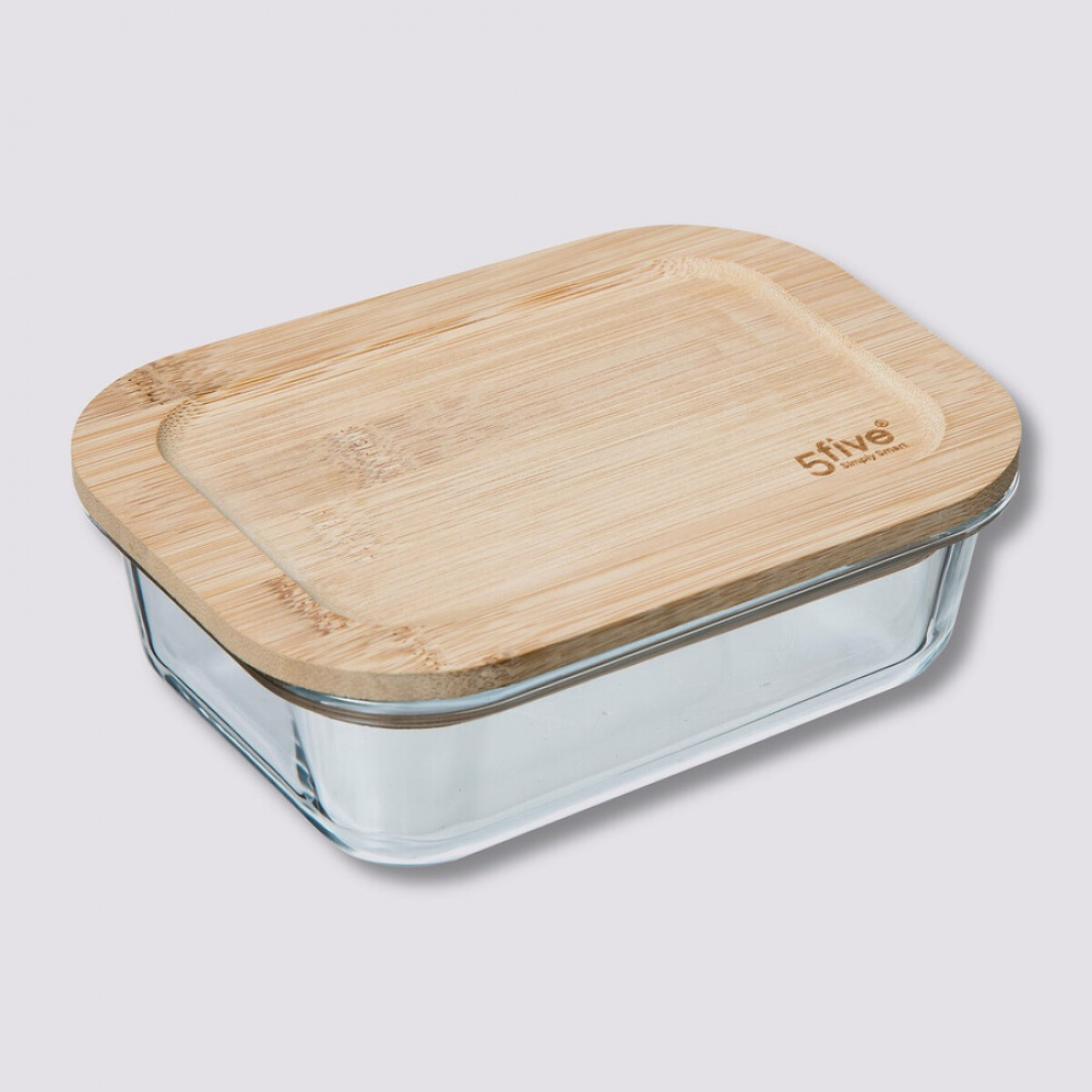 Glas Container with Bamboo Lid, 1 L, BOÎTE VERRE BAMBOU, 20 x 15 x H 6,7 cm, Clear / Nature in the group Storage / Kitchen storage / Food containers / Glass at SmartaSaker.se (41027)