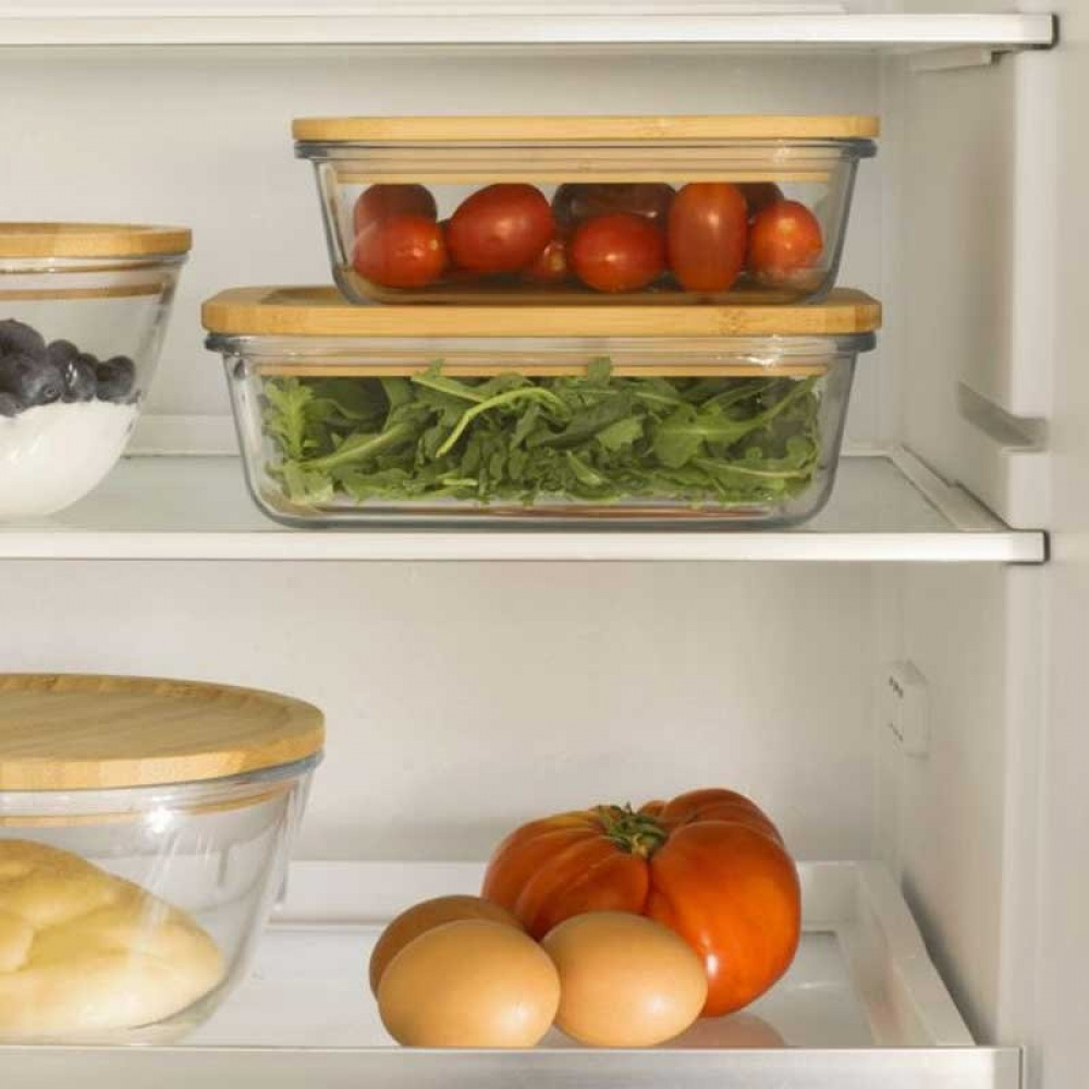 Glas Container with Bamboo Lid, 1 L, PEBBLY MEDIUM COOK & STORE, 20 x 15 x H6,5 cm, Clear / Nature in the group Storage / Kitchen storage / Food containers / Glass at SmartaSaker.se (41028)