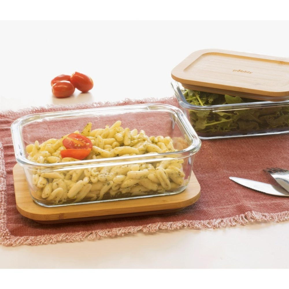 Glas Container with Bamboo Lid, 1 L, PEBBLY MEDIUM COOK & STORE, 20 x 15 x H6,5 cm, Clear / Nature in the group Storage / Kitchen storage / Food containers / Glass lunch boxes at SmartaSaker.se (41028)