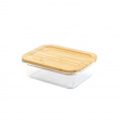 Glas Container with Bamboo Lid, 1 L, PEBBLY MEDIUM COOK & STORE, 20 x 15 x H6,5 cm, Clear / Nature