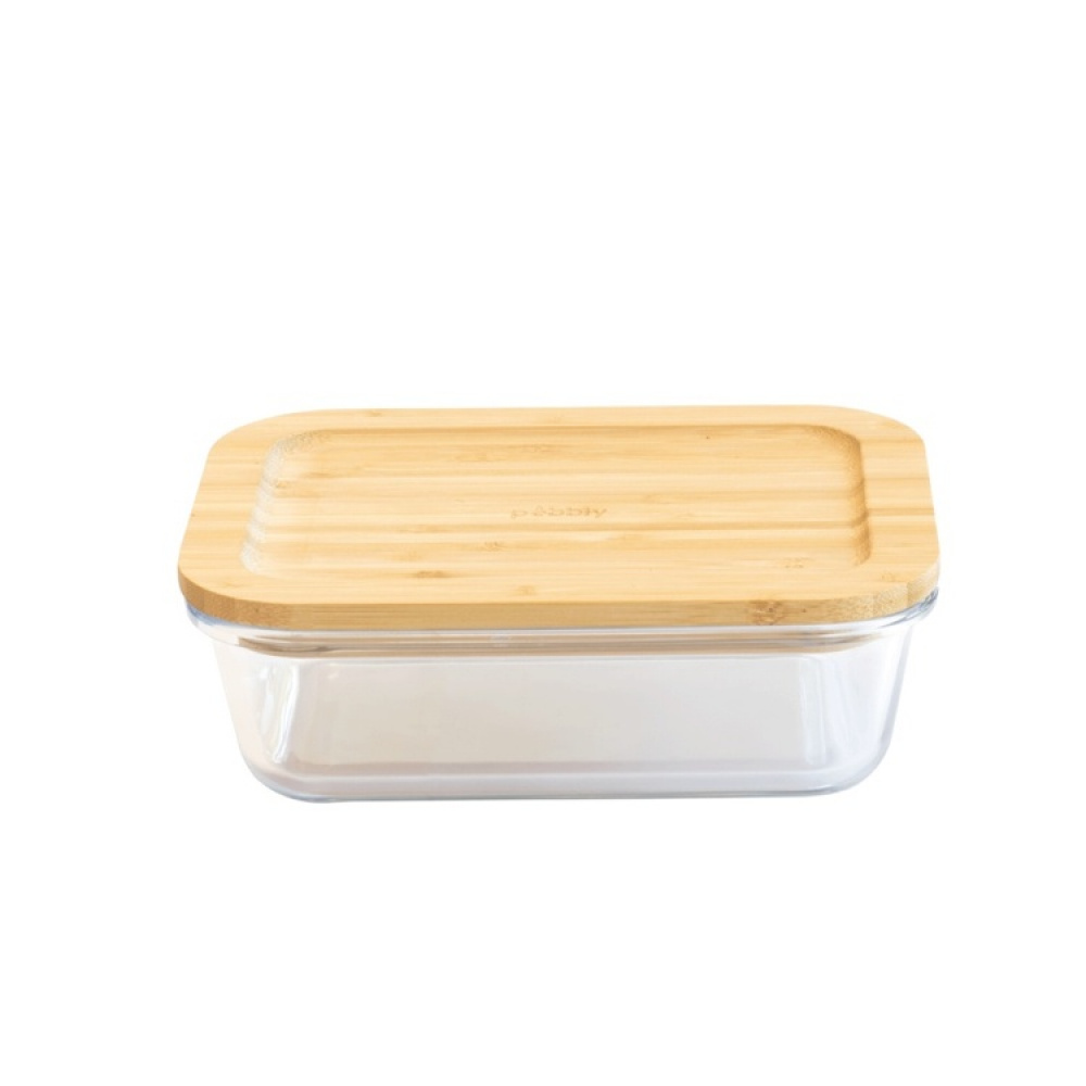 Glas Container with Bamboo Lid, 1 L, PEBBLY MEDIUM COOK & STORE, 20 x 15 x H6,5 cm, Clear / Nature in the group Storage / Kitchen storage / Food containers / Glass lunch boxes at SmartaSaker.se (41028)
