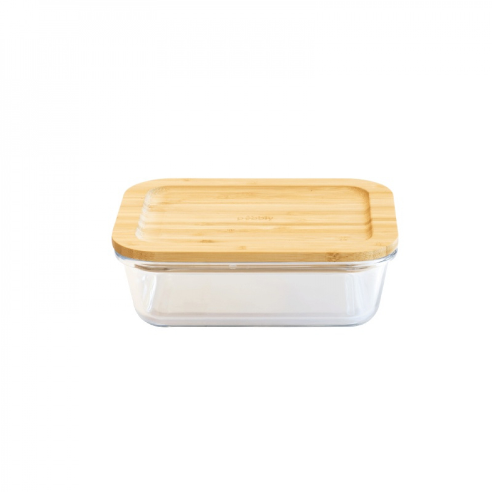 Glas Container with Bamboo Lid, 1 L, PEBBLY MEDIUM COOK & STORE, 20 x 15 x H6,5 cm, Clear / Nature in the group Storage / Kitchen storage / Food containers / Glass at SmartaSaker.se (41028)